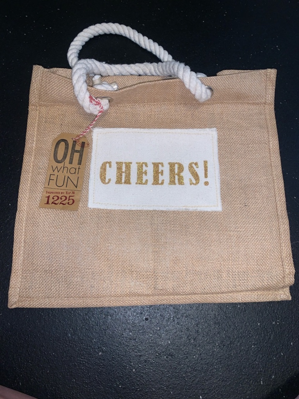 "CHEERS!" Natural Jute Party Tote with Rope Handlee - holds 6 bottles
